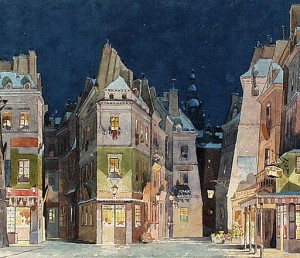 Paris bohème, Adolf Hohenstein, peinture d’un décor pour La Bohème, de Puccini.